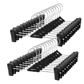 Pants Hangers with Clips 30 Pack - Jeans Hangers Shorts Hangers with Clips for Man, Women, Kid, Children, Baby - Space Saving, Non-Slip, Adjustable, Black