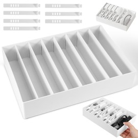 PZJFH Cable Storage Box, White Cable Organiser, Adjustable Dividers, Cable Box for Chargers, Data Cable, Desk Accessories, for Home and Office, 26 x 18 x 5.5 cm