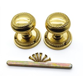 Infinity Decor Solid Brass 50mm Georgian Round Rope Design Mortice Door Knobs - Heavy Duty Sprung Pull Handles in Polished Brass