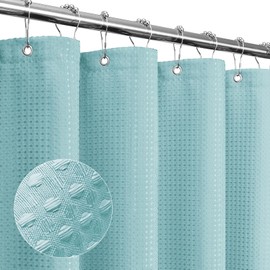 Gibelle Teal Shower Curtain, Waffle Weave Textured Fabric Shower Curtain for Bathroom - Soft Cloth & Hotel Spa Luxury, Water Repellent, Machine Washable, 72X72, Teal