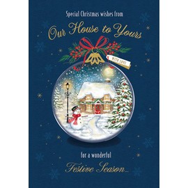 Piccadilly Greetings Christmas Card Special Wishes From Our House To Yours Bauble scene - 9 x 6 inches