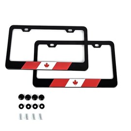 2 Pcs Licence Plate Frame Canada, Canadian Flag License Plate Holder, Black License Plate Protector for Various Car (2)