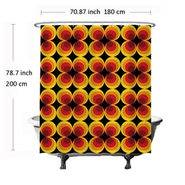 Ulticool - Shower Curtain – Retro Vintage Flowers Antique Flowers – 180 x 200 cm – Bathroom Curtain – Washable – Anti-Mildew – with 12 White Rings – Orange Yellow