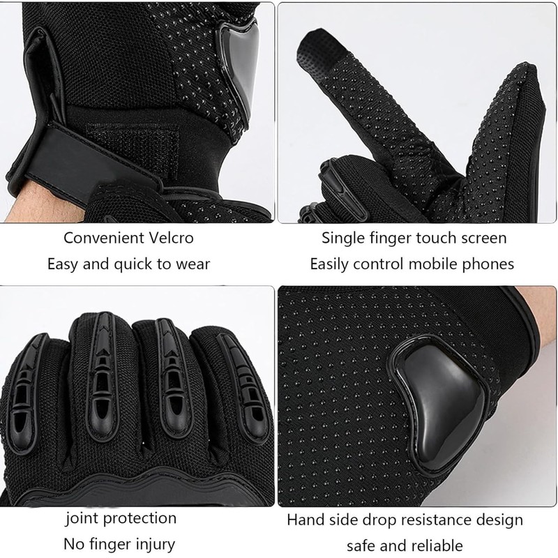 KEYSDEX Full-Finger Motorcycle Gloves, Men & Women, Black, Large
