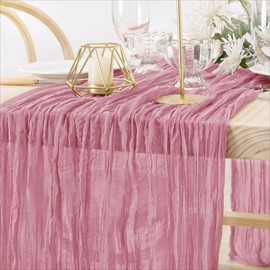 MLMW 2 Pack Mauve Table Runner Cheesecloth 160 inch 13.3ft Cheese Cloth Boho Gauze Table Runner for Wedding Party Baby Shower Bridal Shower Holiday Decorations