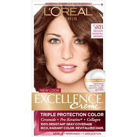 L'Oreal Paris Excellence Creme Permanent Triple Care Hair Color, 5RB Medium Reddish Brown, Gray Coverage For Up to 8 Weeks, All Hair Types, Pack of 1