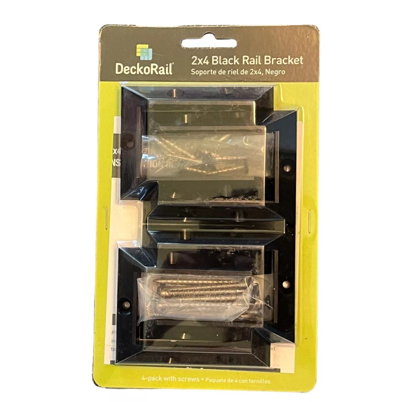 DeckoRail 2x4 Black Rail Brackets Set of 4 Connects Standard