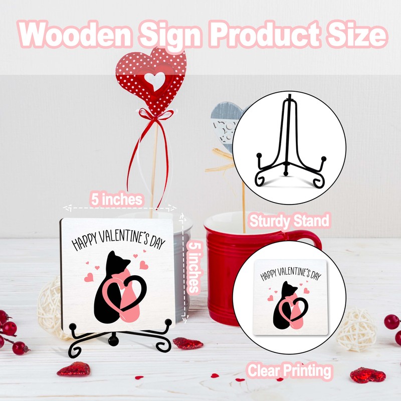 YSTEP Valentine’s Decor, 5x5 Inch Wooden Plaque with Iron Stand,