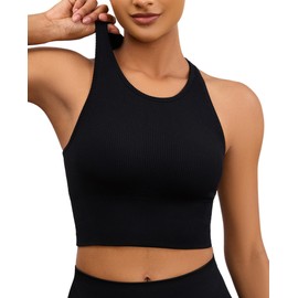 AegisChic Yoga Sports Seamless Bras for Women Longline Tank Top with Built-in Gym Workout Racerback Bra Tops