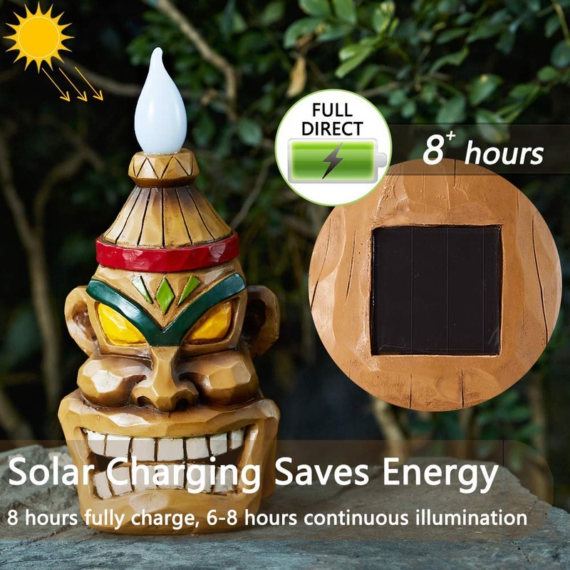 Tiki Head - Estatua de luz solar para exteriores, luces