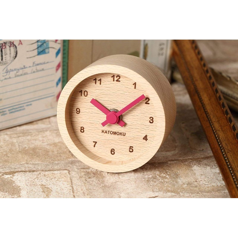 KATOMOKU mini clock round red wood beech km-26
