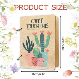 SUPERDANT Wooden Loose Leaf Binder Cactus Greeting Card Postcard Photo Album Cover Can't Touch This Birthday Reminder Calendar Keeper Book Holder Organizer Flower Card Keepsake NO BINDER RINGS