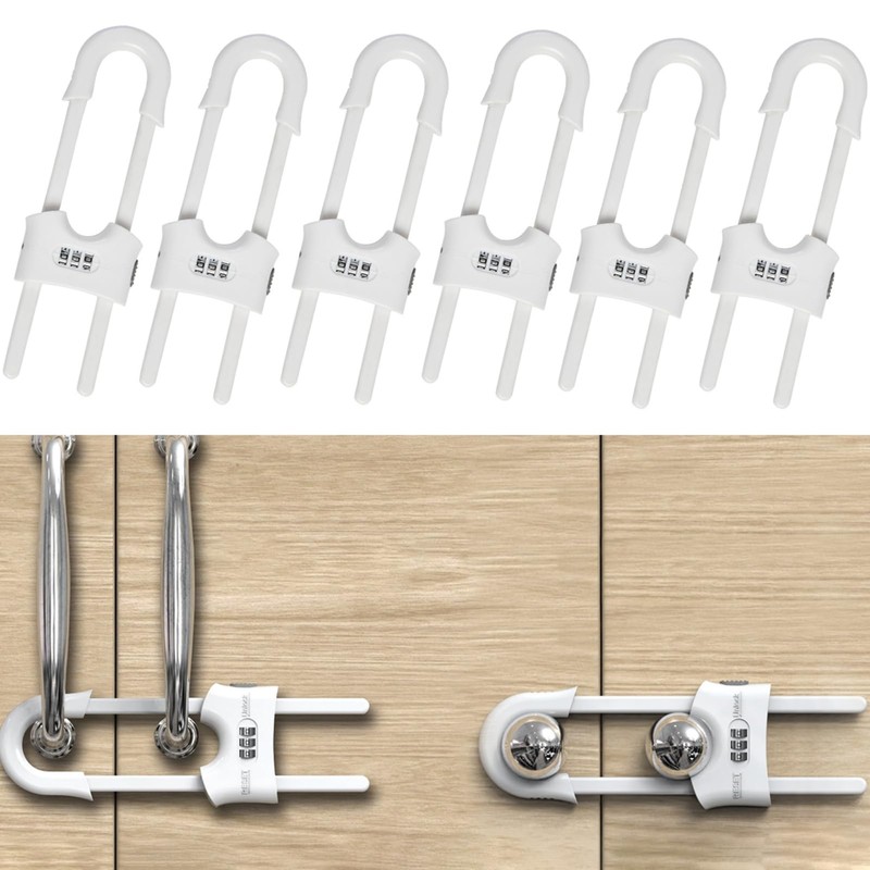 FIGEPO 6 Pack Child Proof U-Shaped Code Sliding Cabinet Door