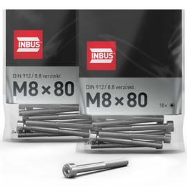INBUS® Cylindrical Screws with Hexagon Socket M 8 x 80 mm (DIN 912 / ISO 4762, 8.8 Galvanised) Pack of 20 — The Original