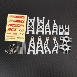 RCAWD for Losi NASCAR & ARRMA Mojave Grom Suspension Arms & Steering Set for 1/16 Desert Truck & 1/12 On-Road Upgrade, Steering Spindle & Rear Hub Carrier & Front Rear A-Arms Silver