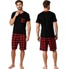 YUSHOW Mens Short Sleeve Pyjamas Set Checked Crew Neck Shirts