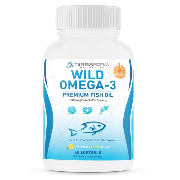Triple Strength Fish Oil Omega 3 2400mg per Serving - Burpless, Lemon Flavored Non-GMO, Gluten & Soy Free – 30 Servings