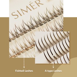 SIMER Individual Lashes 200 Clusters 2 Types Natural Eyelash Extension Kit DIY 0.07mm Thickness 10-12mm Fishtail Lash ＆ A Type Single Cluster Lashes