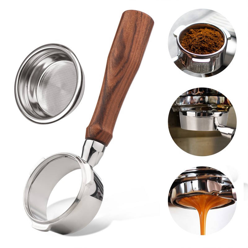 58mm 3 Ears Stainless Steel Bottomless Naked Portafilter Wooden Coffee