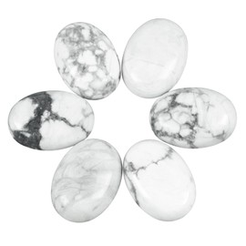 Lovionus89 18x25mm Oval Cabochons Flatback Crystal Healing Stone for Jewellery Making DIY Pack of 6, White Howlit Turquoise