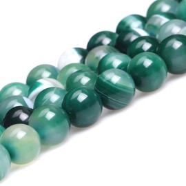 HAAMIIQII 35pcs 10mm Natural Green Striped Banded Agate Beads Round Loose Gemstone Beads for Jewelry Making DIY Bracelet Necklace