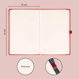 NOTIQUE Dotted Hardback Notebook, Notebook, Journal, Diary with Elastic Band and Pen Holder, 15 x 21 cm, 192 Pages (Red, Polka Dots)