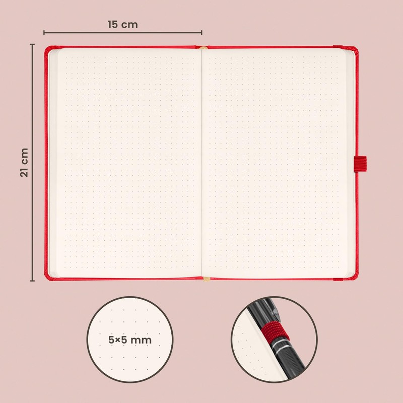 NOTIQUE Dotted Hardback Notebook, Notebook, Journal, Diary with Elastic Band
