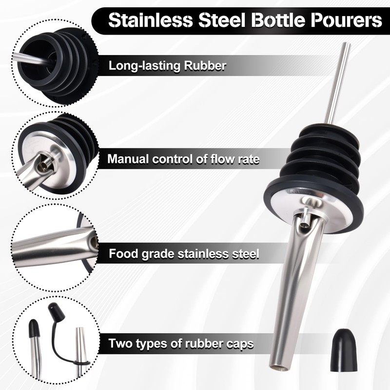 GOLD DEER 24個セット ポアラー ポアラー ステンレス テーパー注ぎ口 酒注ぎ口セット 2タイプ キャップ付き接続カバー付き