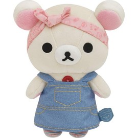 San-X Rilakkuma MO11201 Komorebi Camp Plush Toy, Korilakkuma, Denim Overalls and Leggings, H 8.3 x W 6.3 x D 3.9 inches (21 x 16 x 10 cm)