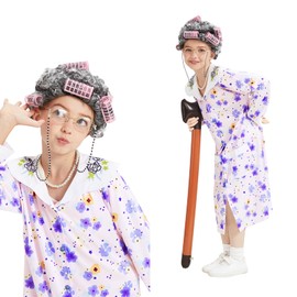 Etergarment Old Lady Costume -Includes Hair Rollers,Crutch,Glasses,Necklace,Eyeglass Chains and Wig Cap (Standard For S/M/L)