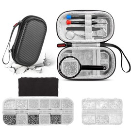 Eyeglass Repair Kit with Screws, Mini Glasses Repair Kit, Eye Glass Repairing Kit with Eyeglass Screws, Silicone Nose Pads, Tweezer, Screwdriver for Eyeglasses,Sunglasses, Magnify Glass and Case