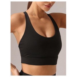 OYOANGLE Womens Sports Bras High Support Y Back Molded Cup High Impact Sports Bras for Women Workout Yoga Gym Bra Black Large