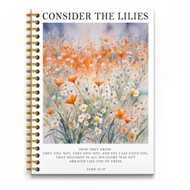 RUNMESS Christian Notebook, Consider the Lilies Floral Christian Journal for Women, Bible Journal Notebook for Note Taking, Bible Journaling Notebook, Spiral Notebook 5.5x8.3 Inches