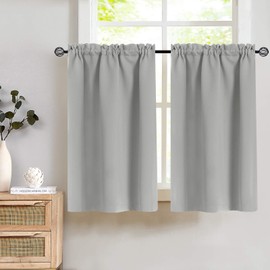 Tier Curtains Blackout Window Treatment Thermal Insulated Tier Curtain Set Blackout Drapes for Kitchen Living Room 34W by 24L Inches Grey 1 Pair