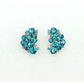 Faship Gorgeous Teal Rhinestone Crystal Clip On Earrings - Teal