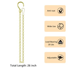 26 Inch Hanging Basket Chain with Hooks,Gold Hanging Chain for Hanging Bird Feeders, Billboards, Chalkboards, Basket, Planters, Lanterns, Wind Chimes and Decorative, 8 Pack