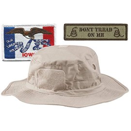 Khaki Boonie Operator Hat Bundle - with State & Dont Tread On Me Tactical Patches - Iowa
