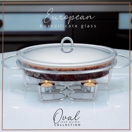 3 QT Chafing Dish Buffet Set | Food Warmers for Parties Buffet, Oven Safe Glass Serving Dish with Stainless Steel Base and Cover