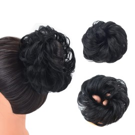 1 Piece Messy Hair Bun Messy Synthetic Chignon Ponytail Wavy Curly Hair Scrunchies Extension for Women Updo Hairpieces (1B#)