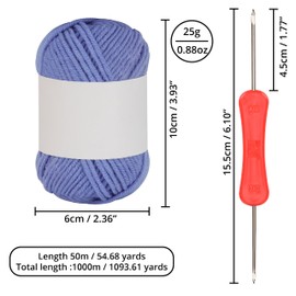 Kurtzy 20 Pack of Colourful Crochet Yarn Balls - 3mm Crochet Hook Included - Each Thread Ball Weighs 25g/0.88oz - Total of 1000m/1094 Yards of Coloured Soft Cotton Yarn