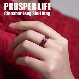 HETICA Cinnabar Ring, Feng Shui Band, Lucky Money Amulet, Mantra Om Mani Padme Hum, Unisex Ring for Mother's Day, Christmas, Valentine's Day, etc.