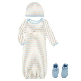 Koala Baby Organic Boys 3 Piece Striped Duck Layette Set - Gown, Hat & Booties (Newborn)
