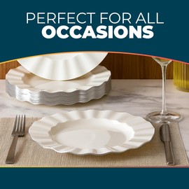 Silver Spoons Veil Ivory Plastic Salad Plates - (Pack of 10) - Elegant & Durable Disposable Dinnerware for Parties, Weddings & Special Occasions