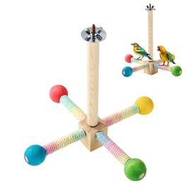 Bird Stand, Colourful Wooden Parrot Perches for Cage, Rotating Interactive Parrot Toy, Parrot Cage Accessories