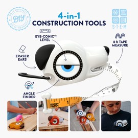 Handy Famm Spot The Dog 4-in-1 Kids Tape Measure with Adjustable Level Eye, Angle Finder & Eraser Ears – Montessori STEM Learning Tool for Children Ages 3+, Educational Construction Toy