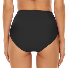 Annbon - Parte inferior de bikini de cintura alta con control de abdomen y cobertura completa para mujer, Negro -, XX-Large