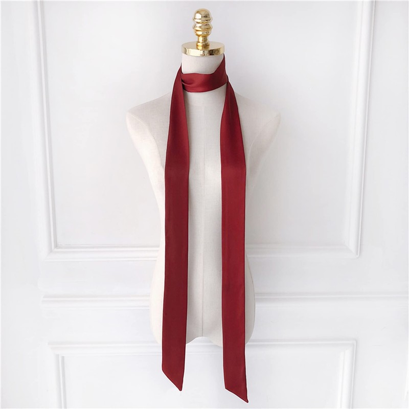 GUZOSJO Solid Color Long Neckerchief Pure Skinny Scarf Necktie Handbag