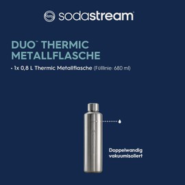SodaStream 0.8 L Duo Thermic Metal Bottle Stainless Steel - Compatible with Duo & E-DUO Water Carbonator, Dishwasher-Safe Carbonator Bottle, Keeps Warm and Cold for up to 12 Hours, Pack of 1