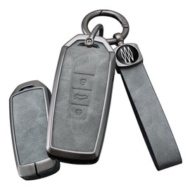 TECART Car Key Case for Volkswagen VW Touareg 2018-2023 Smart Remote Key Zinc Alloy Key Fob Leather Key Case Key Case Key Bag 3 Buttons B Grey