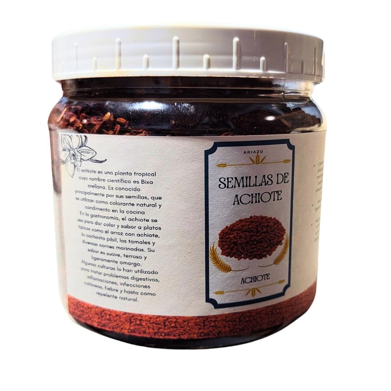ARIAZU Semillas de Achiote 500 gr frasco hermetico Grano Entero